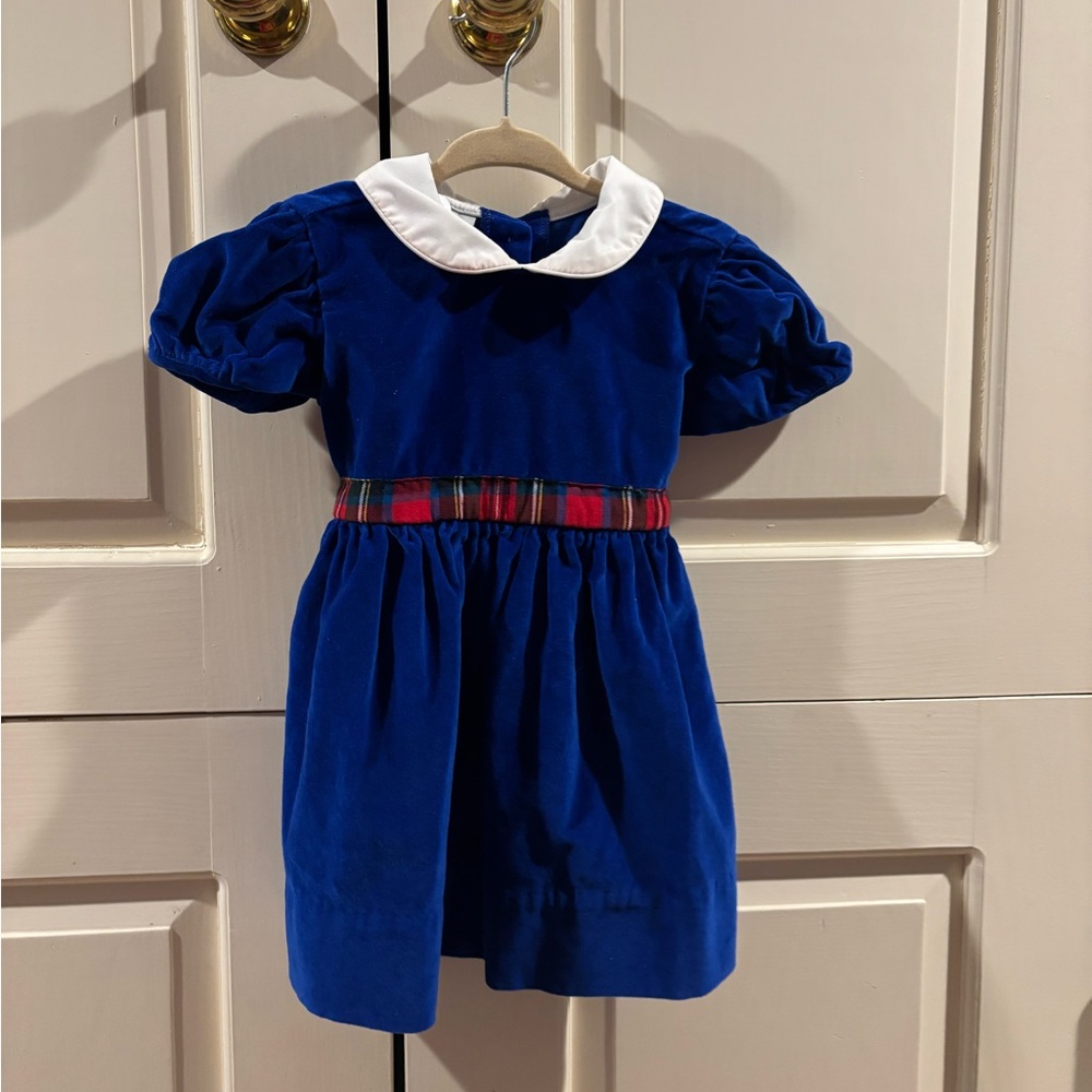 Charming Velvet Royalty Blue Kids Formal Dress with Plaid Accent